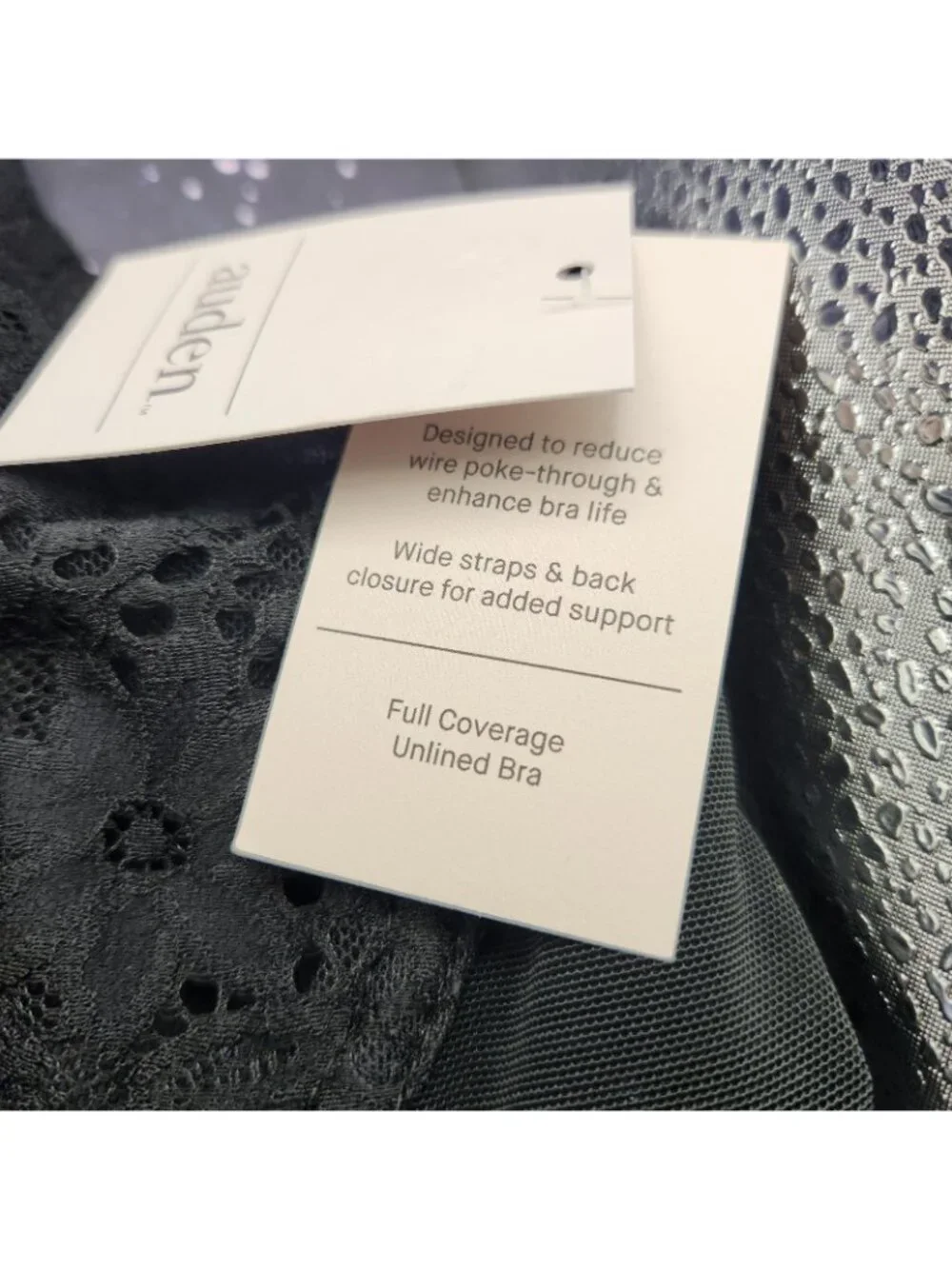 Auden Solid Black w Lace Underwire Full Coverage Unlined Bra 42 D NEW - Picture 4 of 6